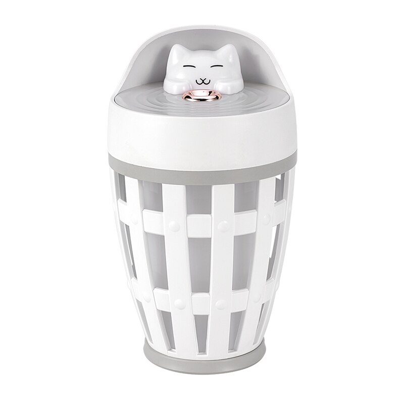 Humidificador de aire de gato feliz, difusor ultrasónico de Aroma con USB, fabricante de niebla con luz colorida para el hogar y el coche, 260ML: Blanco
