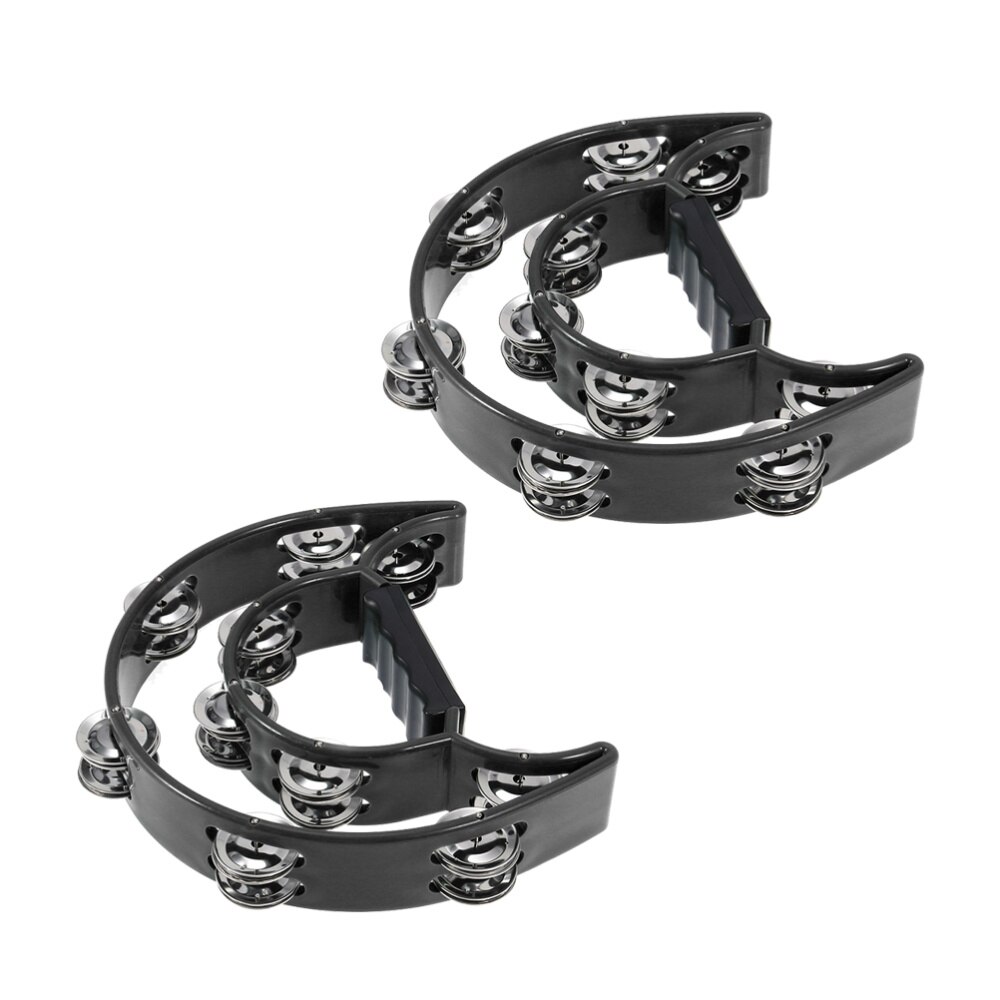2pcs Double Row Tambourine Half Moon Metal Musical Jingles Tambourine Hand Held Rattle for Bar Party (Red): Black