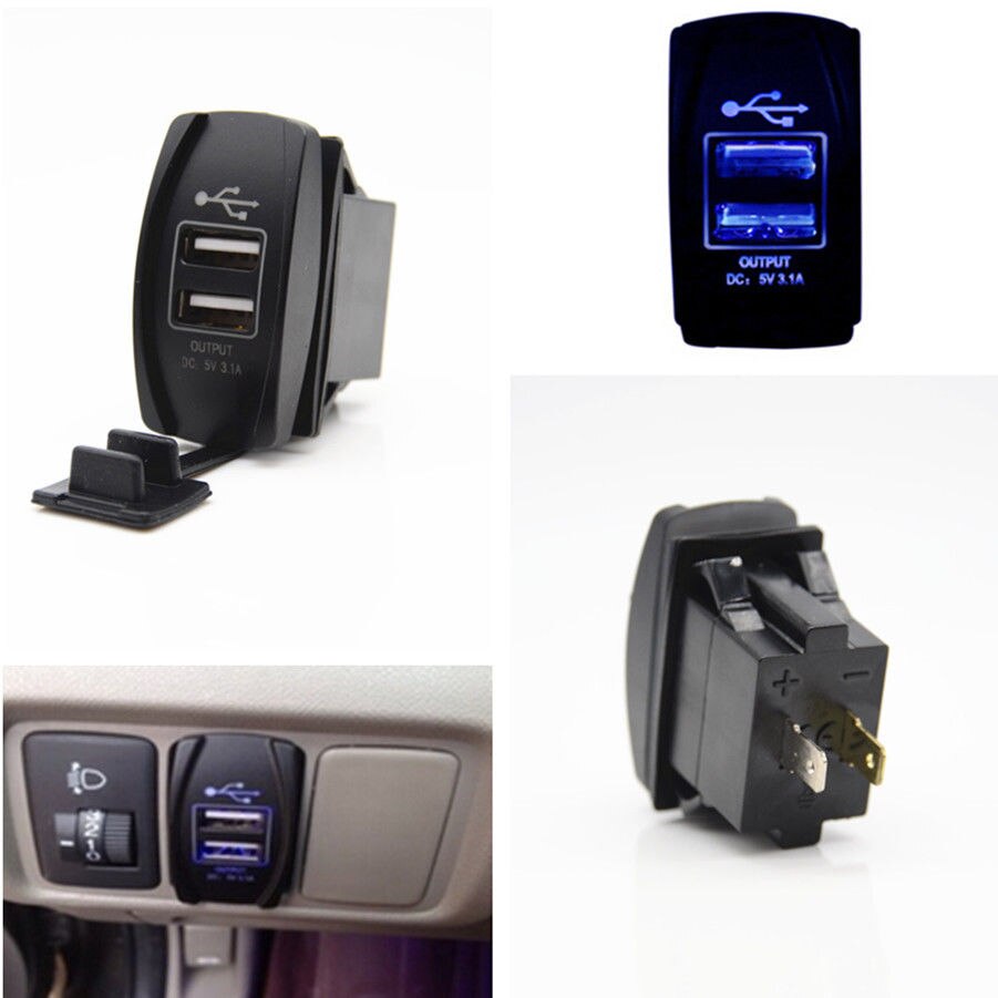 Enchufe cargador USB doble Universal impermeable para el Panel del interruptor DEL COHETE 5V 3.1A para dispositivos Apple/Android, moto, barco, Coche