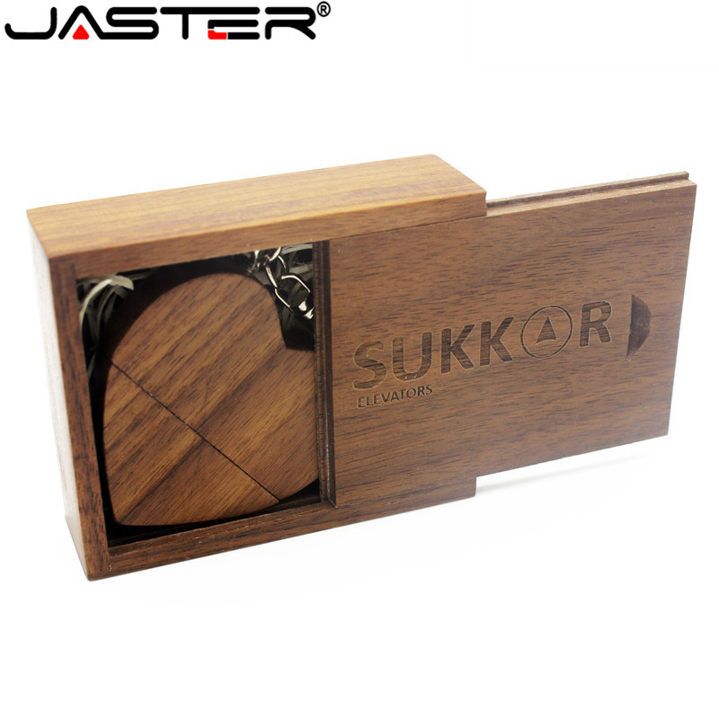 JASTER (over 10 PCS free LOGO) walnut wooden heart box USB flash drive pendrive 8GB 16GB 32GB 64GB memory stick