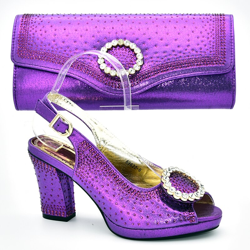 Neue Italienische Schuhe mit Passenden Taschen Set Verziert mit Strass Afrikanische Schuhe und Tasche Set für Party Frauen Schuhe Sommer: Purpurrot / 10