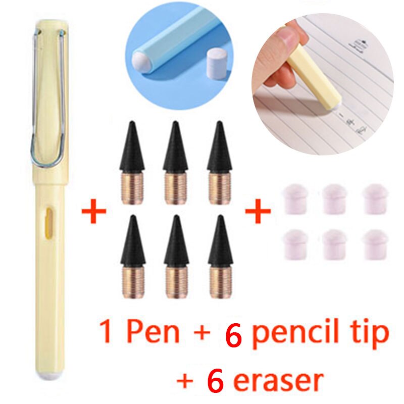 13 Stks/set Eeuwige Potlood Dubbele Gum Magic Potlood Art Schets Schilderen Tools Schoolbenodigdheden Student Briefpapier: Macaron yellow-13PCS