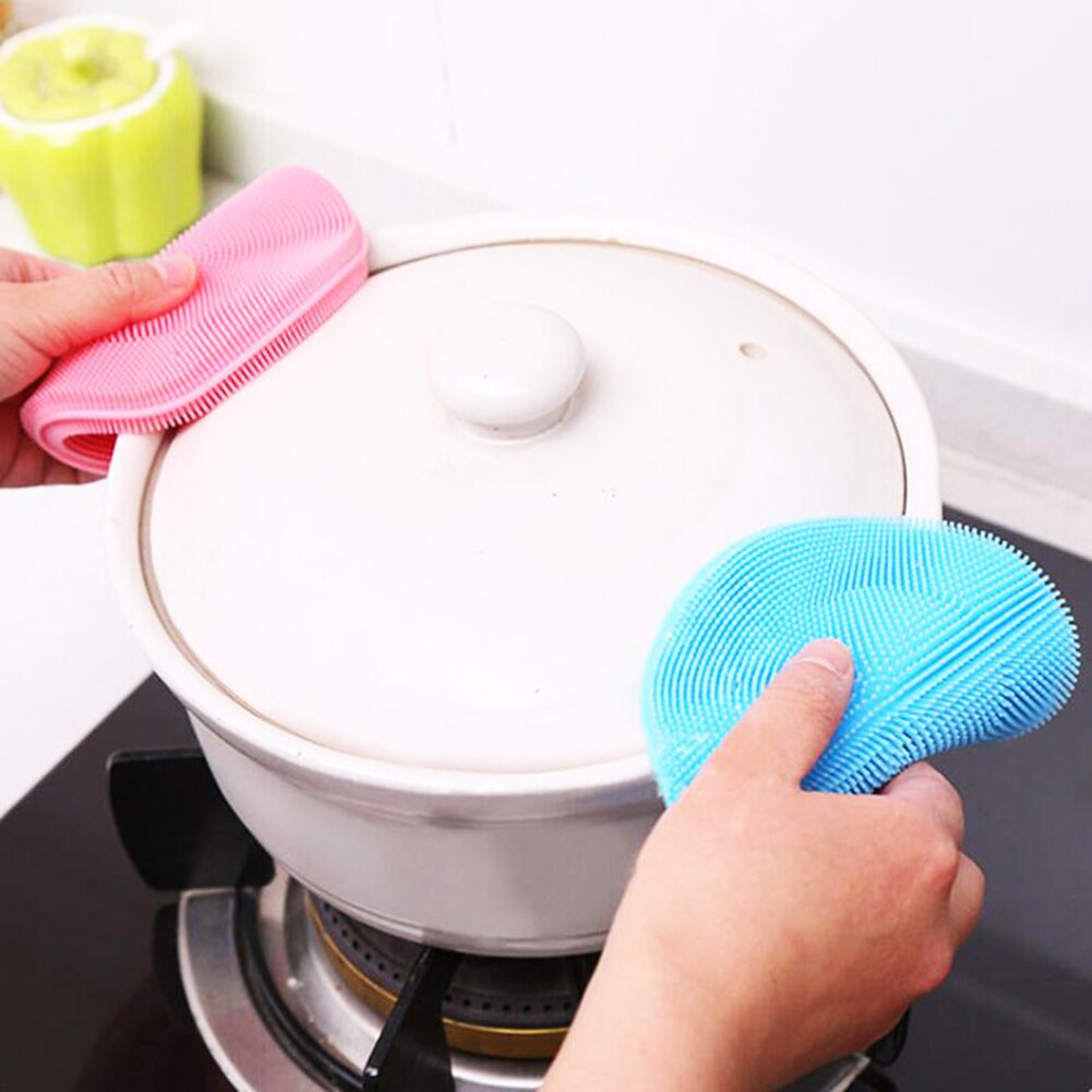 1pcs Dish Bowl Cleaning Brush Silicone Round Bowl Pan Pot Cleaning Washing Brush Scrubber Home Kitchen Pot Washing Tool