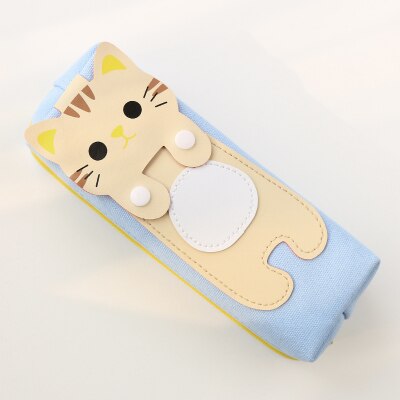 Kawaii katte penalhus elev brevpapir blyanter taske sød lærred kuglepen opbevaringsboks børn skoleartikler: Blå