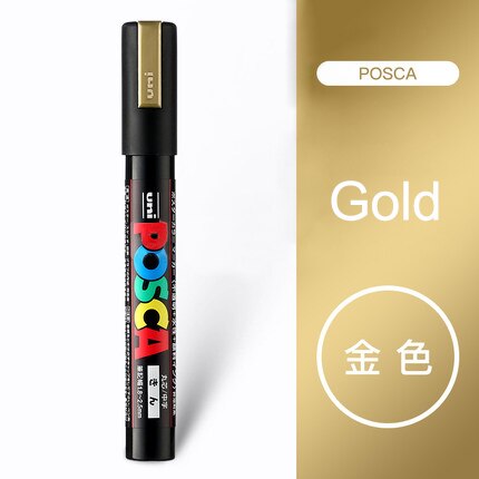 Uni Posca PC-5M Paint Marker Pens Medium Tip 1.8mm-2.5mm 17 Colors for School Office Art Marker Japanese Art Supplies 1Pcs: Gold 1Pcs