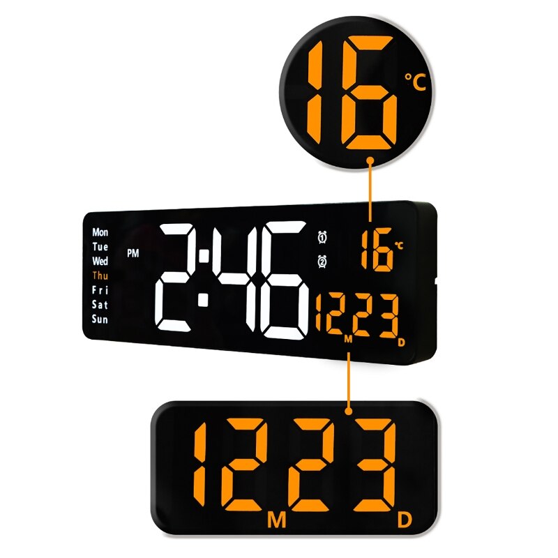 Electronic Wall Clock Temp Date Power Off Memory Table Clock Living Room Digital Clock Dual Alarms LED Clocks Remote Control