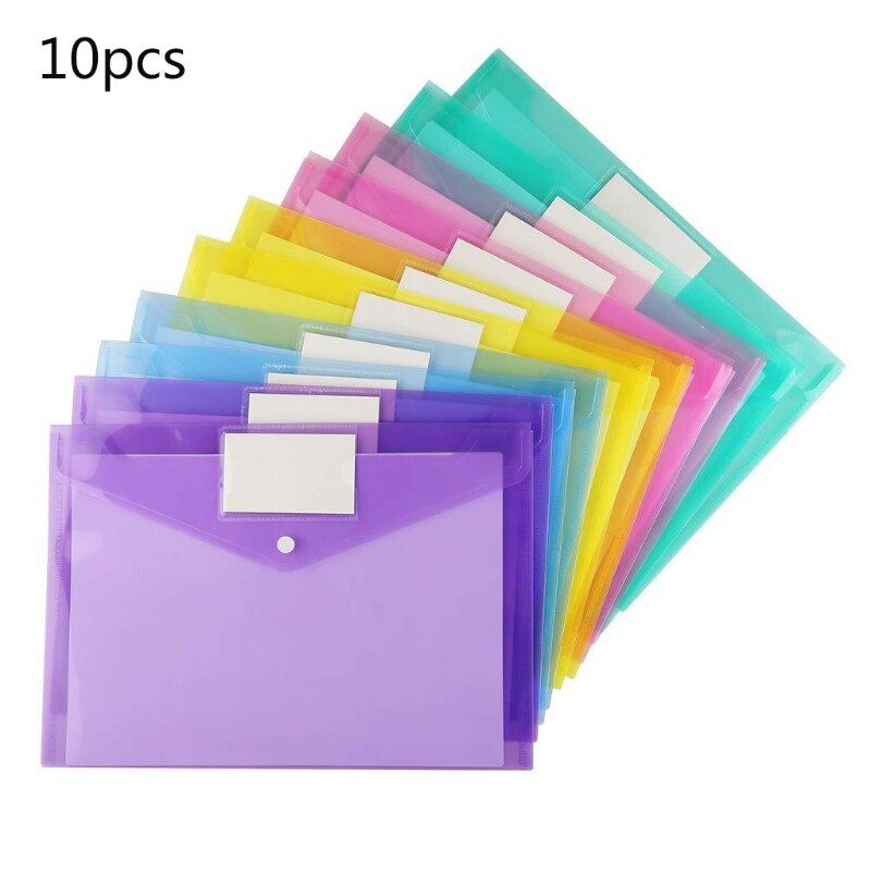 Plastic Envelopes Poly Envelopes, 10 Pack Clear Document Folders US Letter A4 Size File Envelopes with Label Pocket & Snap