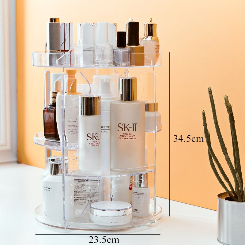 360 Degree Rotation Make Up Organizer Box Cosmetic Organizer Transparent Spin Multi-Function Detachable Acrylic