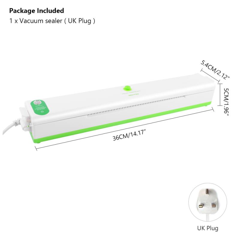 Food Vacuum Sealer Machine Home Food Sealing System Meal Fresh Saver Packing Household For Food Storage 220V Bags: Green UK Plug