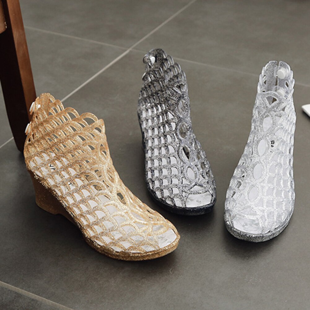 Dames blingbling sandalen open teen holle mesh casual slip op hoge hakken jelly schoenen zomer dames fishmouth sandaal