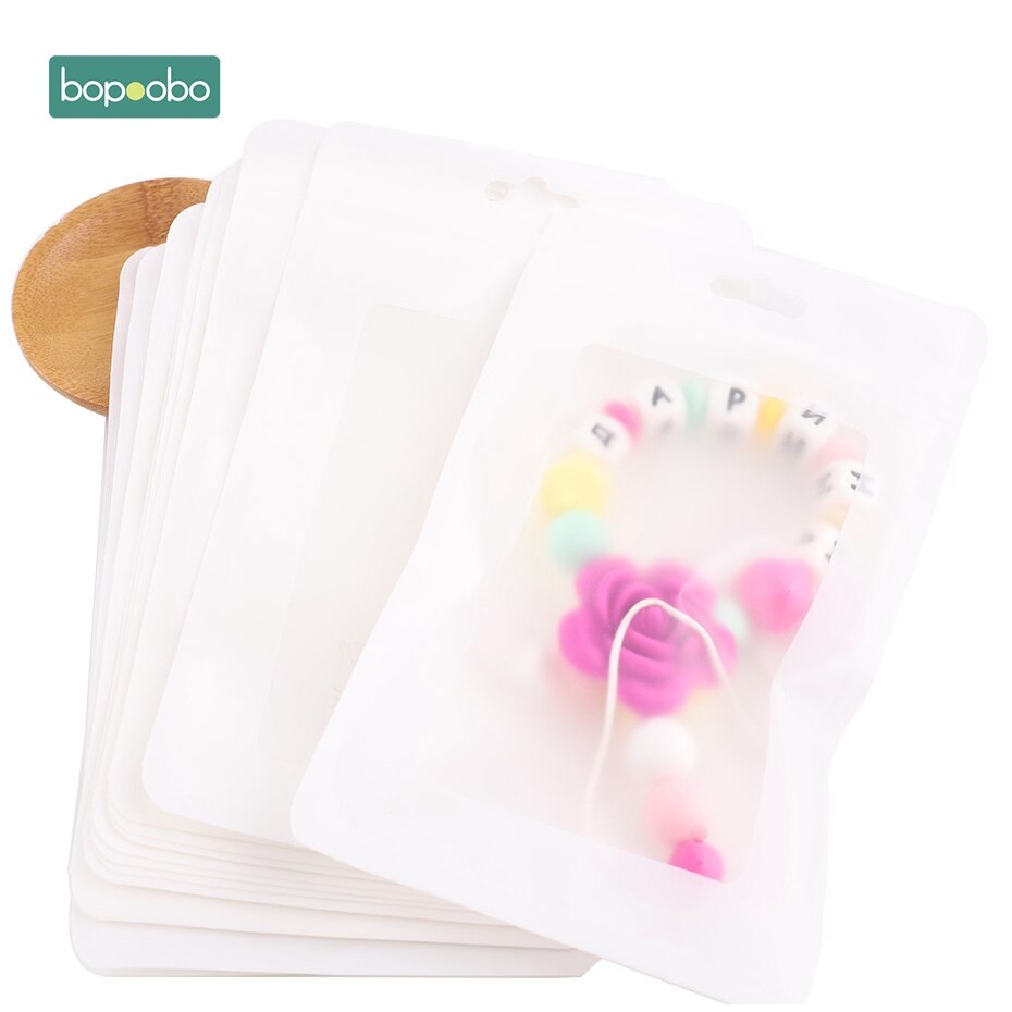 Bopoobo 10pc hvite plastposer hvite 11.5 x 19.5cm utstillingsposer miljøvennlig baby silikon perler pakke smykker anheng poser