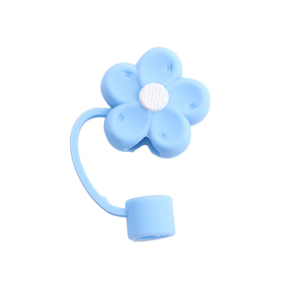 Blomformade silikonsugrörsskydd mjuka dammtäta sugrörsskydd med handtag blommande sugrörstoppare för tumblers: Ljusgul