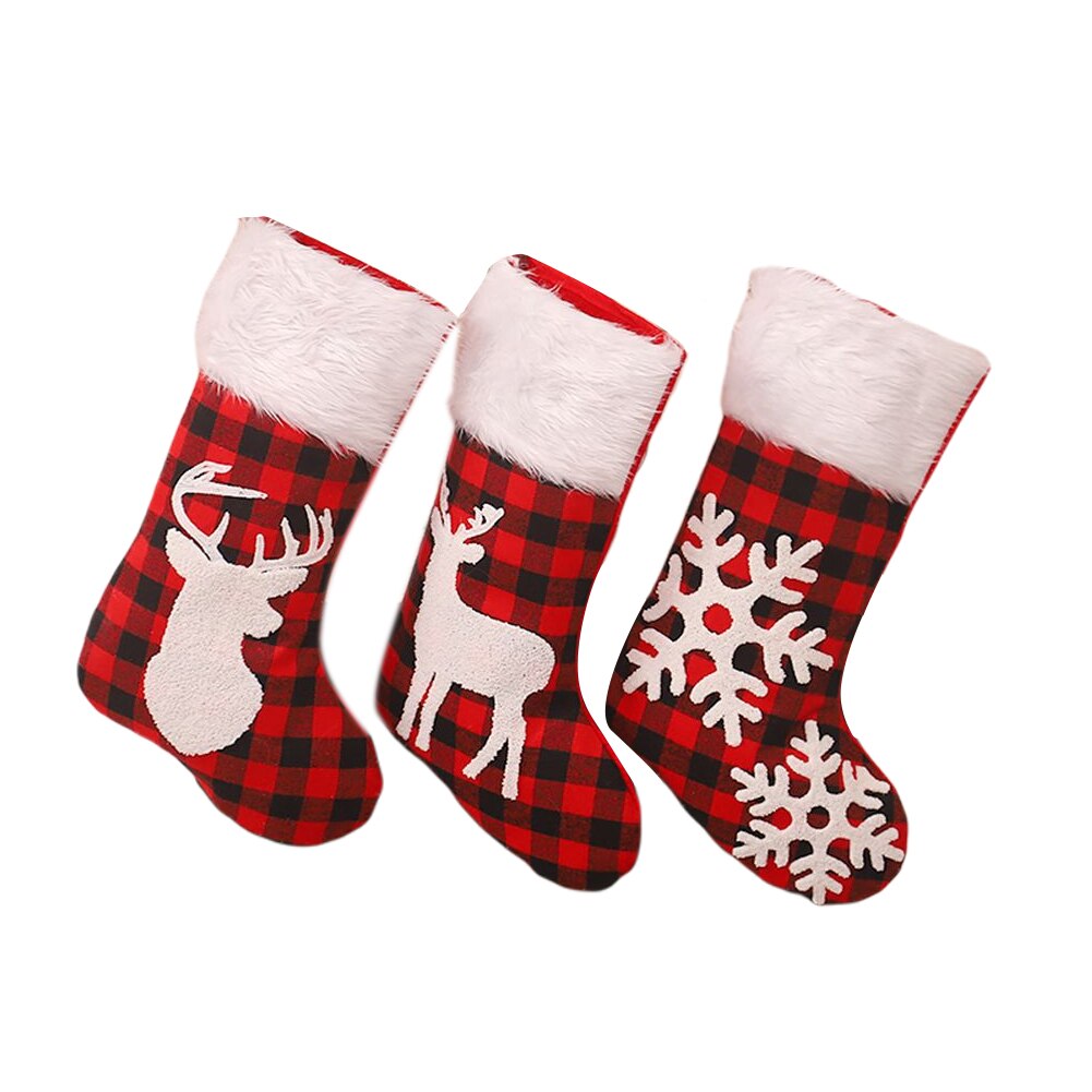 Mode Kerst Sokken Leuke Plaid Sokken Snoepzak Kerst Decoraties Voor Huis Kantoor Aanwezig Детские Вещи