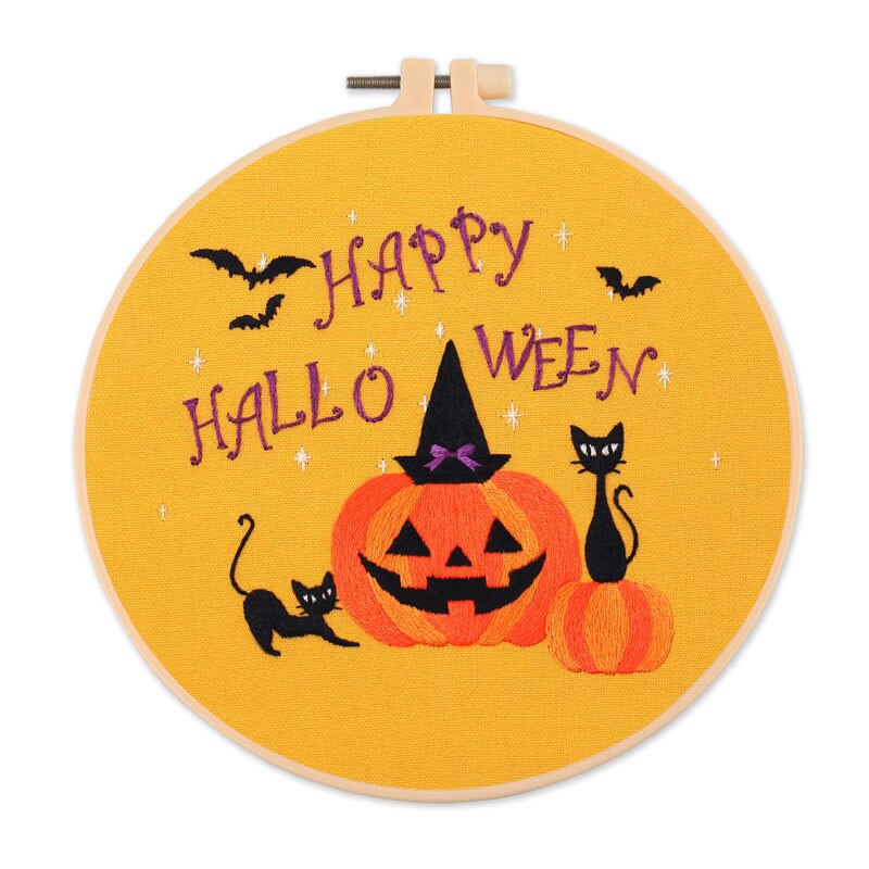 Kit de broderie avec cerceau pour débutant, Kit de broderie, motif d&#39;halloween, ensemble de points de croix imprimés, couture, artisanat d&#39;art,: 3 / 20cm plastic hoop