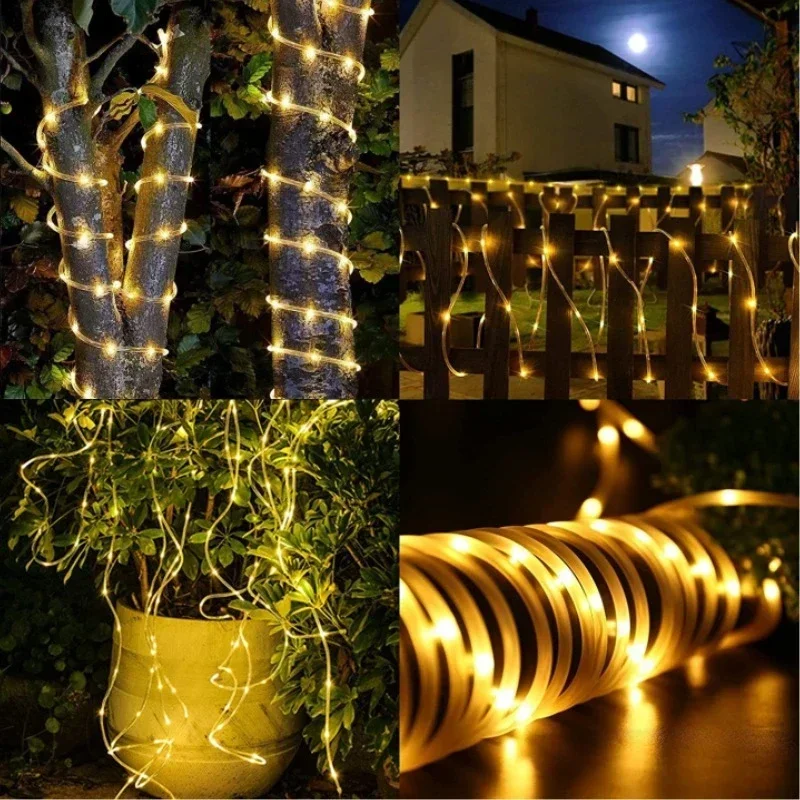5M 10M 20M Tube solaire corde guirlande lampe fée lumière LED chaîne mariage extérieur jardin été cour clôture paysage éclairage