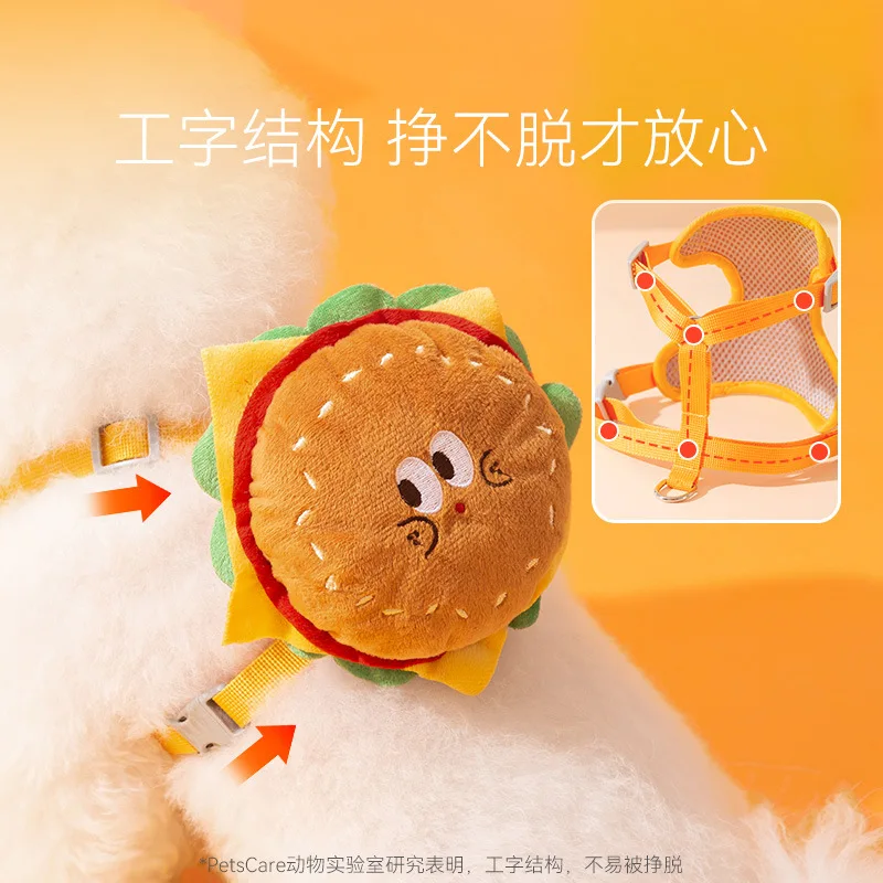 Huisdier Schattige Hamburger En Frietjes Rugzak Sleeptouw Kattenvest Hond Borstband Voor Uitlaten Hond Touw Benodigdheden Hondentas