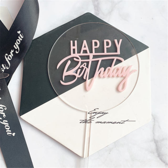 Acrylic Happy Birthday Cake Topper Transparent Cupcake Cake Top Decoration Birthday Party Decoration Baking Supplies: Pink