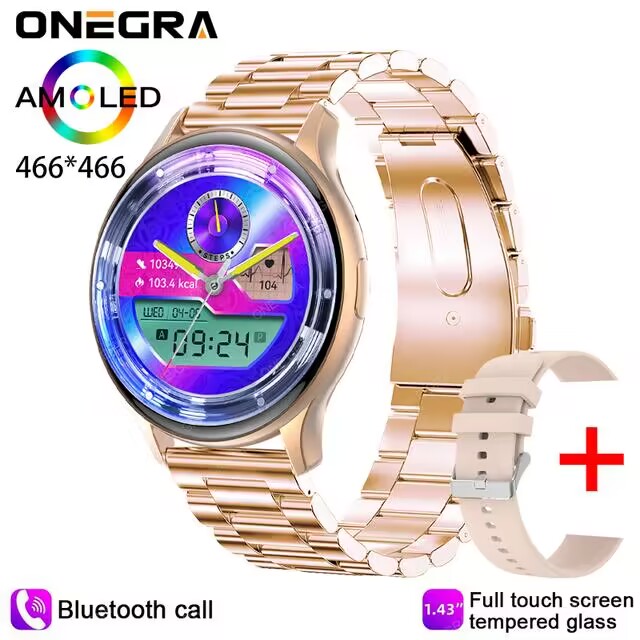 2024 nowy damski Smartwatch 1.43 cal z pełnym ekranem dotykowym Bluetooth połączenie IP68 wodoodporny damski Smartwatch dla Huawei Xiaomi: Różowy