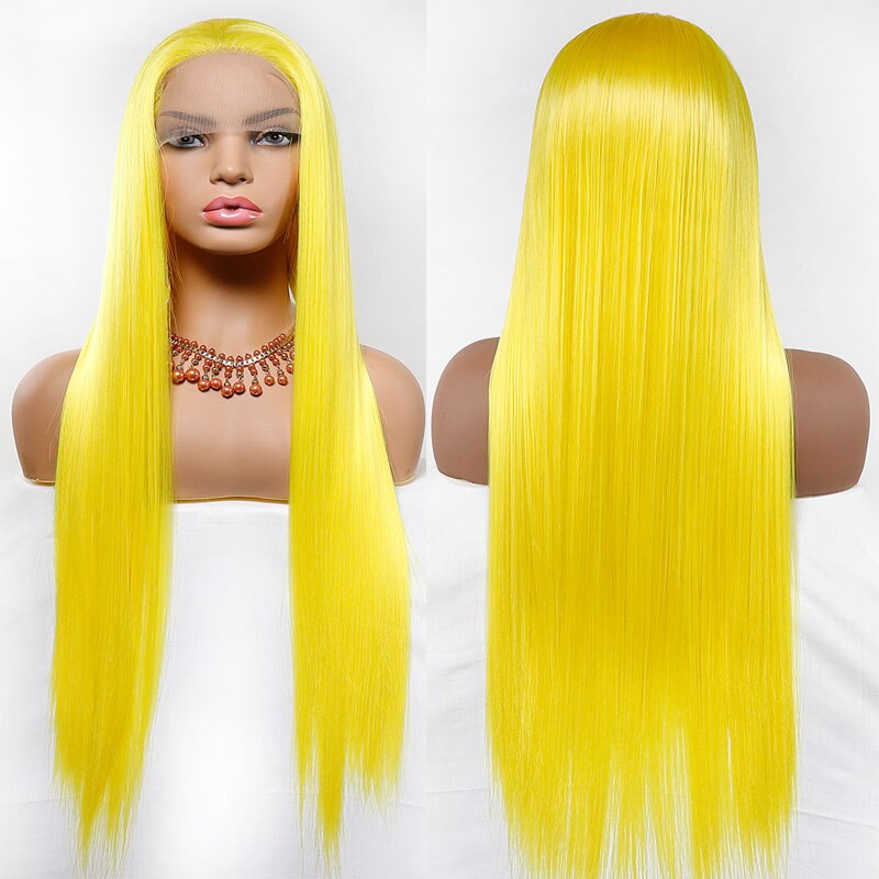 Bombshell Synthetic Hair Lace Front Wig Bright Yellow Color Silky Straight Heat Resistant Fiber Hair Free Parting For Women Wigs