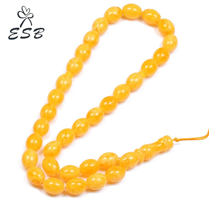Esb merk gele kleur ovale kralen maat 11*14mm islamitische rozenkrans 33 stuks islamitische tasbih gebedskralen armbanden ia -mr078