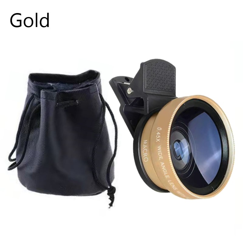 Obiettivo Fisheye 2 in1 Obiettivo per fotocamera macro grandangolare per iPhone 14 13 Obiettivo macro pesce occhio 2in1 per obiettivi per smartphone con clip per telefono: Oro