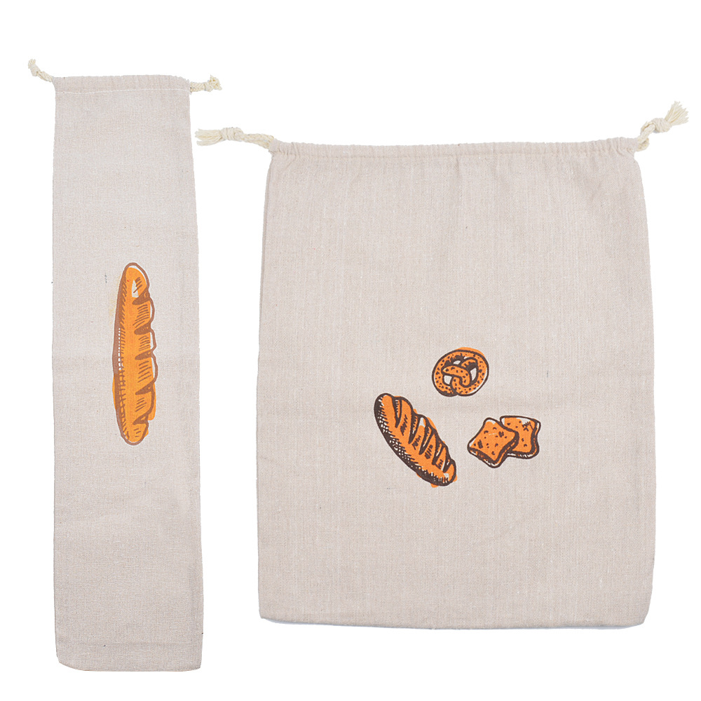 Bolsas reutilizables de lino con cordón para pan, organizador de cocina, gran almacenamiento lavable, accesorios de comida para el hogar, sin blanquear: plum