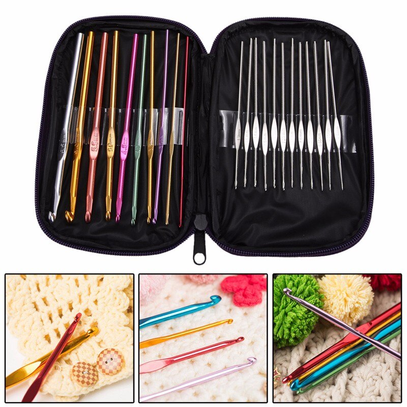 Haaknaalden voor haar en Wol 22 Stks/set multi-color Gehaakte Naalden Knit Weave Craft Garen Naaien Gereedschap ventileren naald