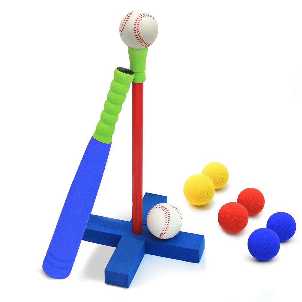 Barn mjuk bat barn skum t-ball baseball set leksak 8 olika färgade bollar inkluderar organisera väska för pojkar över 1 år  #40: Blå