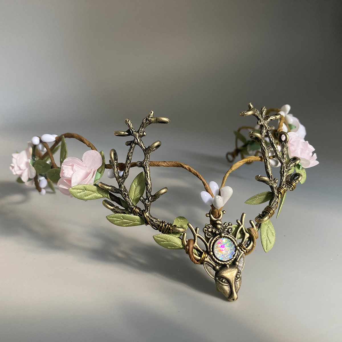 Purple Flower Headpiece - Fairy Floral Crown Woodland Elf Headband Forest Wreath Elven Tiara for Renaissance Cosplay Wedding: ROSE GOLD COLOR