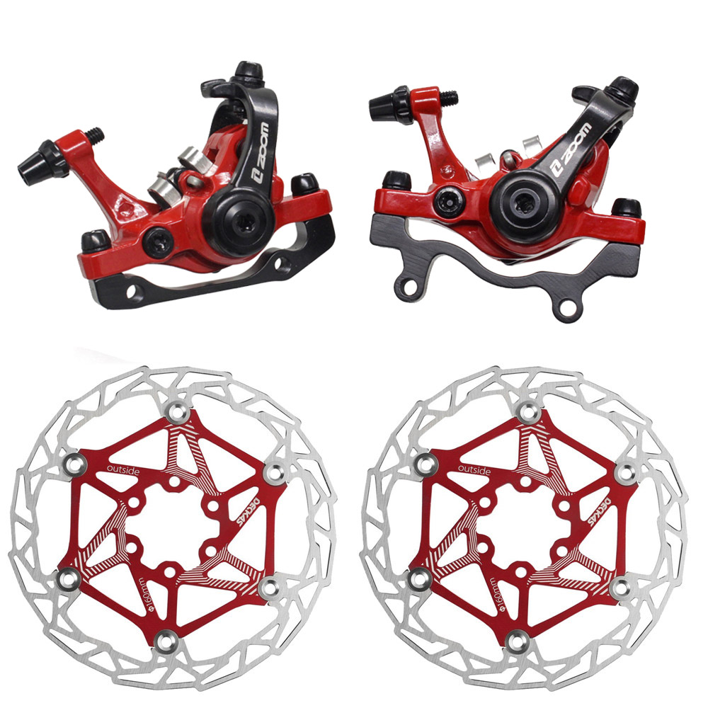 Zoom aluminiumslegering cykel bag skivebremse sort mountain road mtb cykel mekanisk tykkelse skivebremser cykling dobbelt bremse: 680 røde rotorer røde