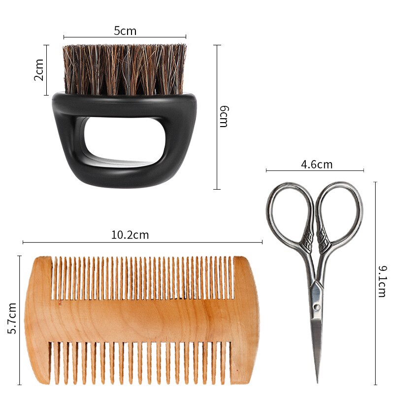Kit de brochas de afeitar de madera para hombre peine de barba tijeras pelo de cepillo de cerdas suaves herramienta de forma de pelo de bigote con cabeza de aceite para hombre barberia herramientas: D