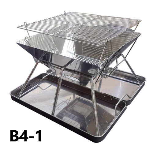 Square Wood Stove Outdoor Grill Mini Charcoal Stove Folding Grill Outdoor Camping Folding Barbecue Equipment Cooking Supplies