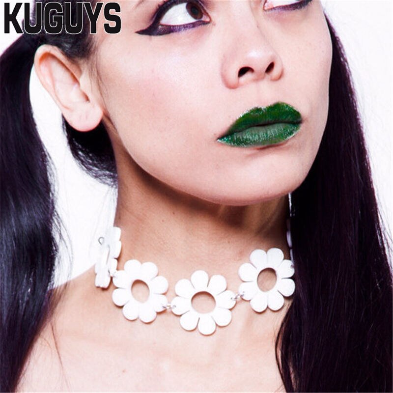 Kuguys Rock Hiphop Ketting Voor Vrouwen Mode Dames Bloem 3 Kleuren Chokers Kettingen Link Chain Dj Ds Accessoires