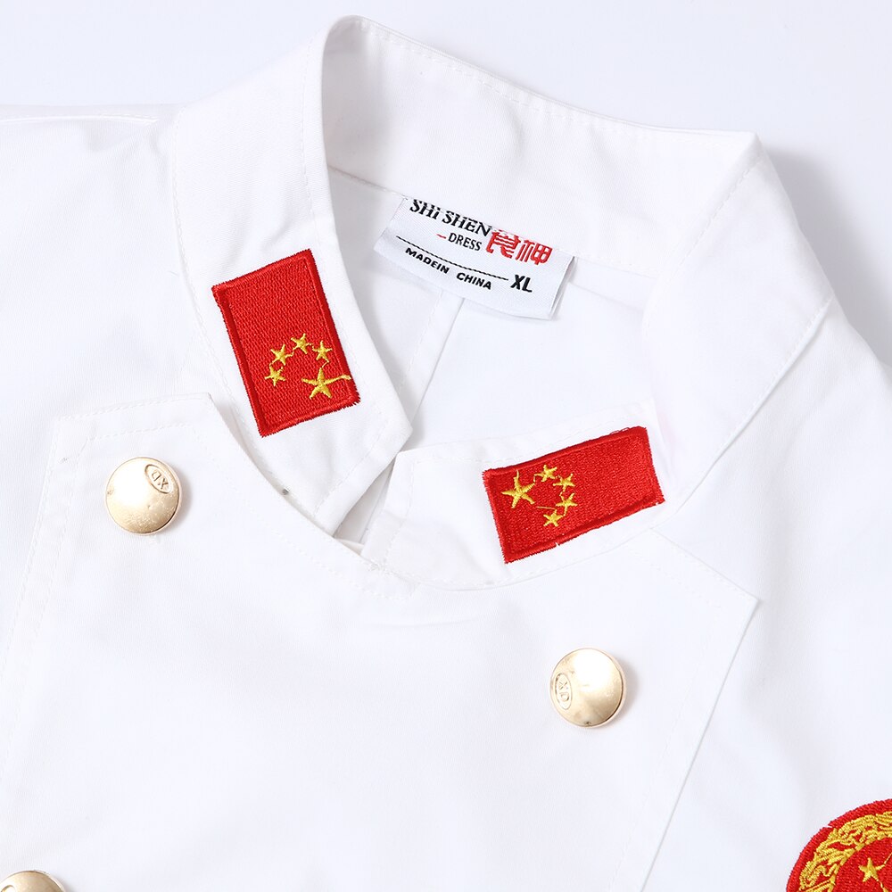 Kinesisk flag halsudskæring broderi åndbar kortærmet kokkeuniform unisex kokkemadlavningsjakke specialfremstillet