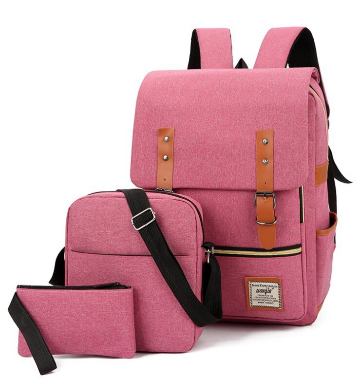 Nylon Men's 15.6 Inch Laptop Backpack Large-capacity 3Pcs/Set Travel Backpack Student Backpack Bag: HYBMQ0002-pink