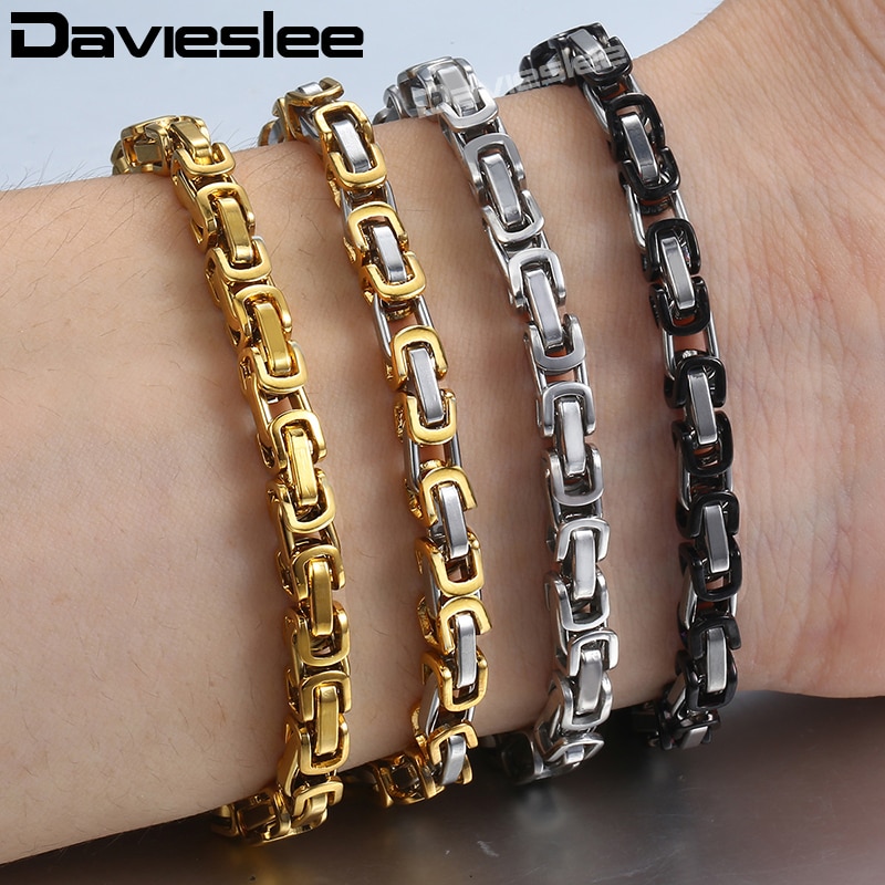 5 Mm Byzantijnse Box Ketting Armbanden Voor Mannen Zwart Goud Zilver Kleur Roestvrij Stalen Armband Mode Mannen Vrouw Sieraden KBB6