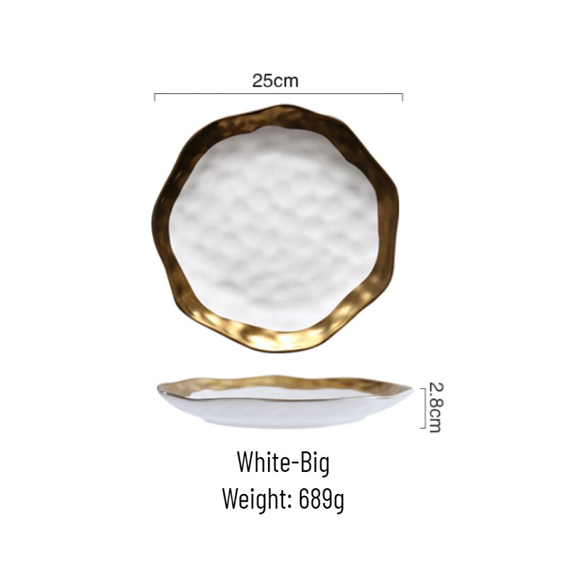 Ceramic Inlaid Golden Steak Plate Ripple Western Kitchen Utensils Tray Display Decoration Tableware Dishes: White Big