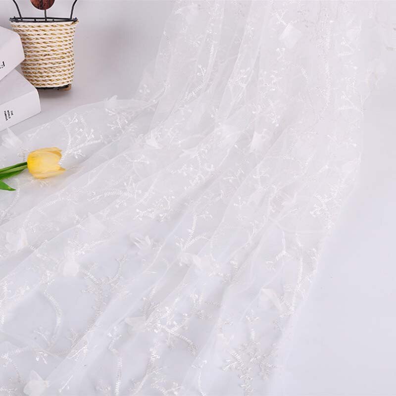 Tyll blomsterblonde stof til kjole afrikanske gardinstoffer, blonder net broderi diy tøj syningsklud 1 yard: Hvid