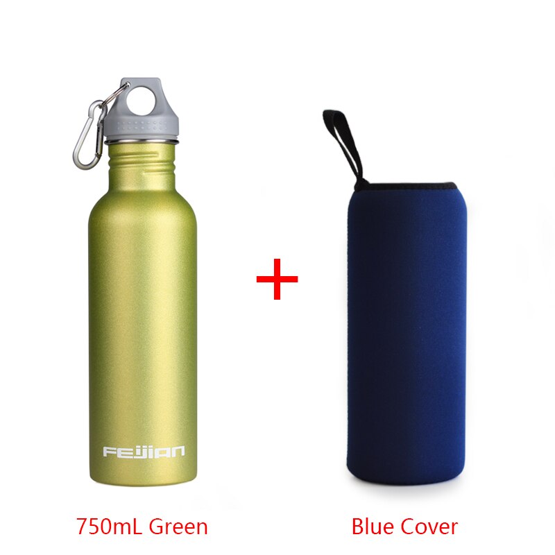 FEIJIAN Sport Water Fles 18/8 Rvs Fles Brede Mond Pot lekvrije Kantine 500mL 750mL 1000mL 1800mL 1.8L: 750mL GN Cover BL
