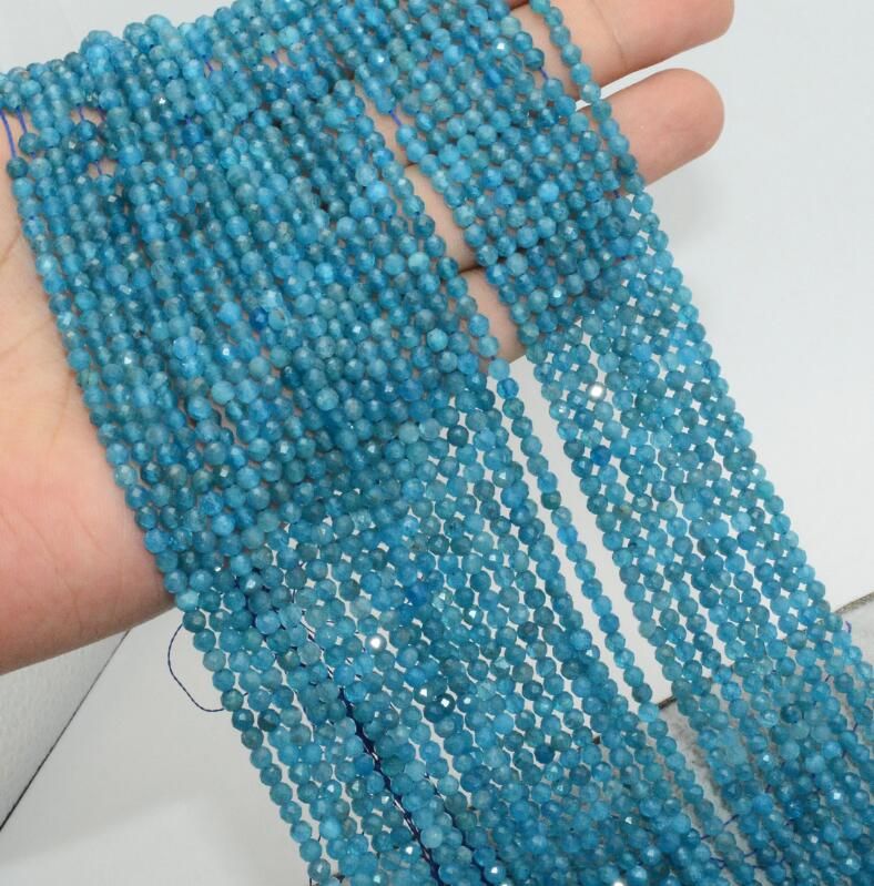 Natural Semi Precious Stone Faceted Round Beads 3mm-3.5mm: Blue Apatite