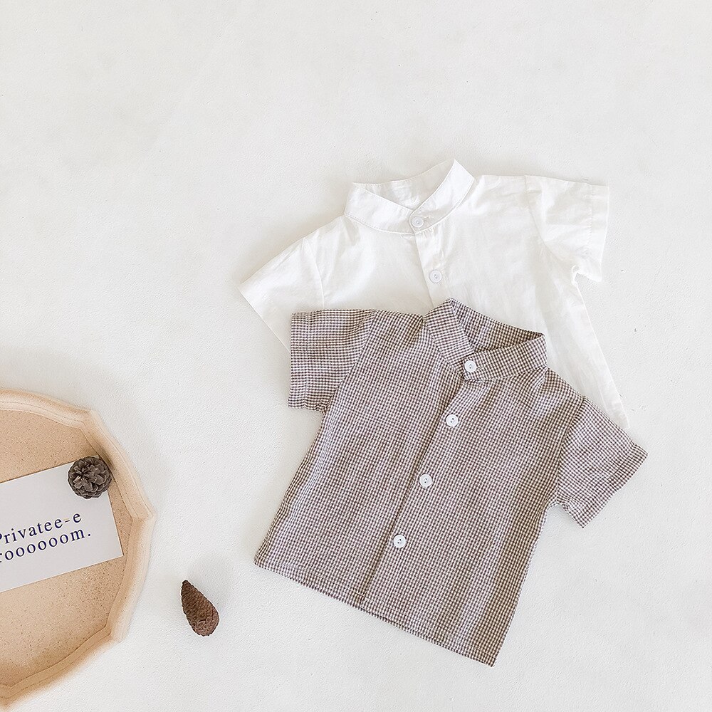 2022 roupas de bebê verão ins algodão pop xadrez estilingue + chapéu de sol + camisa de manga curta bebê menino terno de três peças separadas encomendas