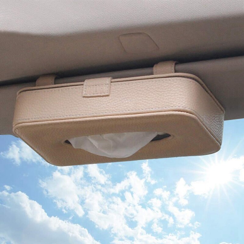 Luxe leren auto zonneklepbeugel, ophangbeugel voor autostoelrug, multifunctionele tissuehoes met een tissuevervanger