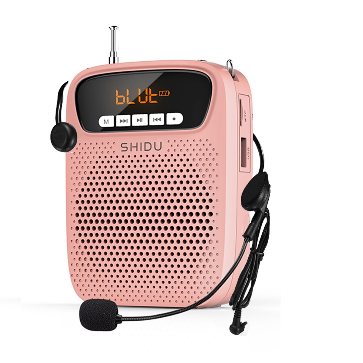 SHIDU-Amplificador de voz para micrófono para profesores, altavoz megáfono con Radio FM, reproductor de discos para guía de viaje: S278 Rosegold