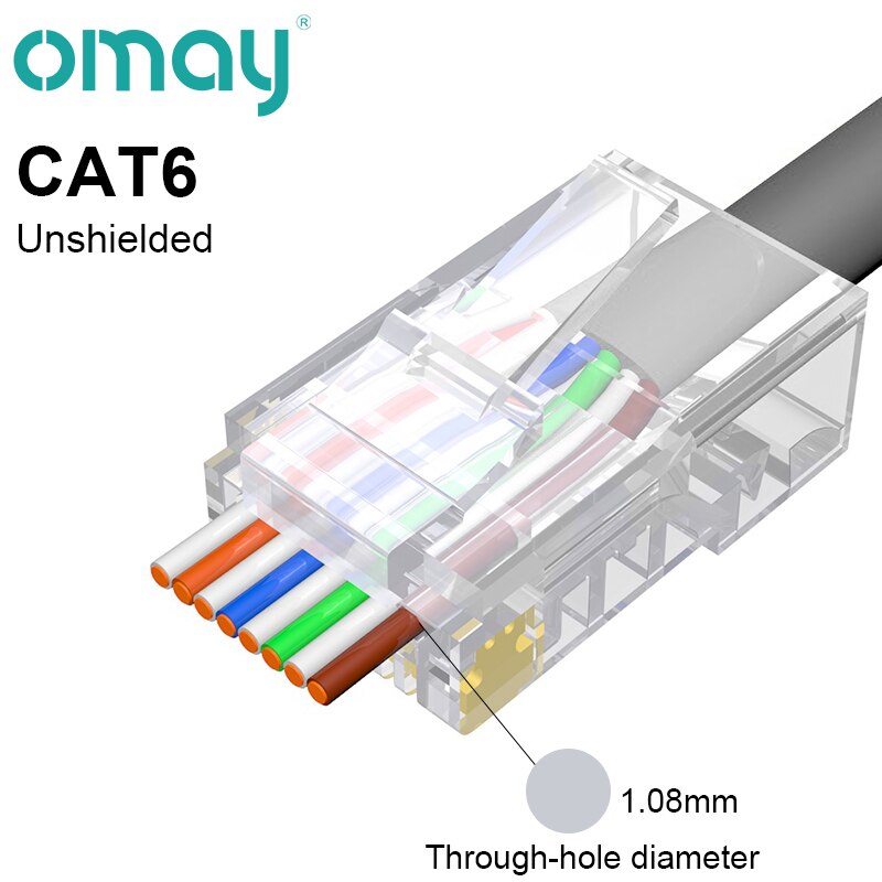 CAT6 CAT5E Pass Through RJ45 Modular Plug Network Connectors UTP 50u Gold-Plated 8P8C Crimp End for Ethernet Cable: Red / 1m