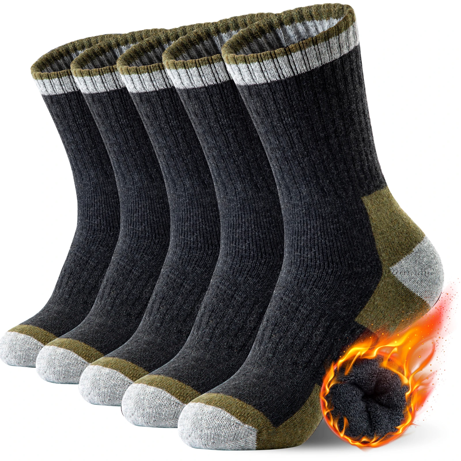 5 Pairs Merino Wool Socks Men's Wool Hiking Socks Soft Warm Winter Casual Crew Moisture-Wicking Socks for Indoors Outdoors: black