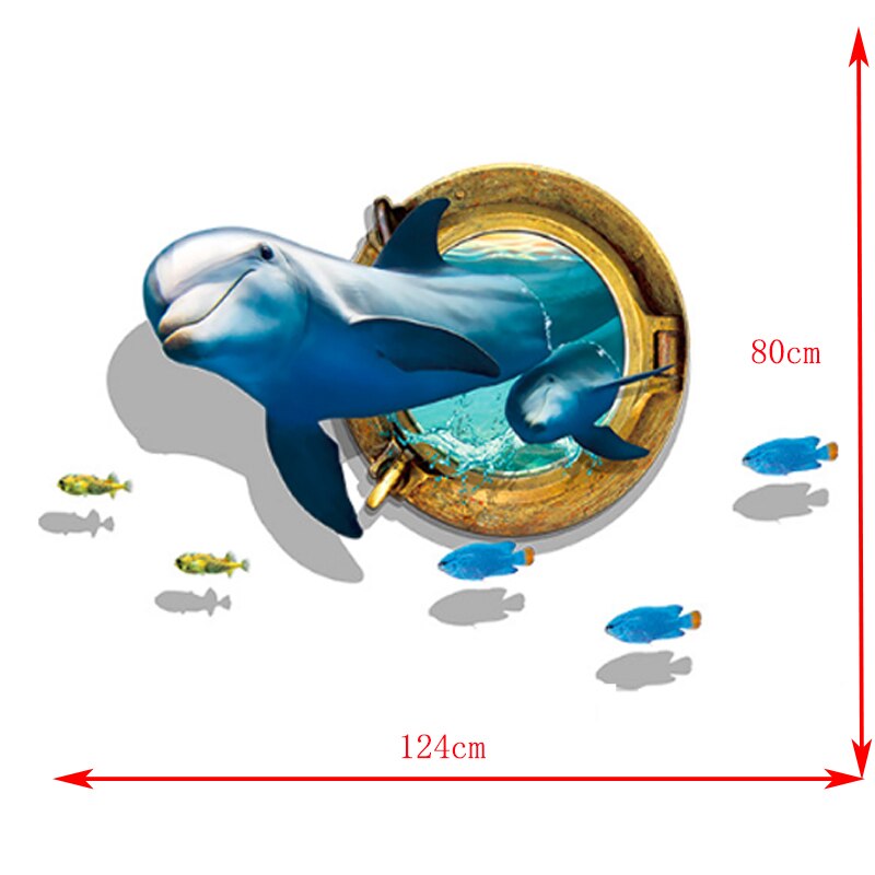 Waterproof Dolphin 3D Wall Sticker Wall Bedroom Living Room TV Sofa Background Decorative Sticker Wallpaper
