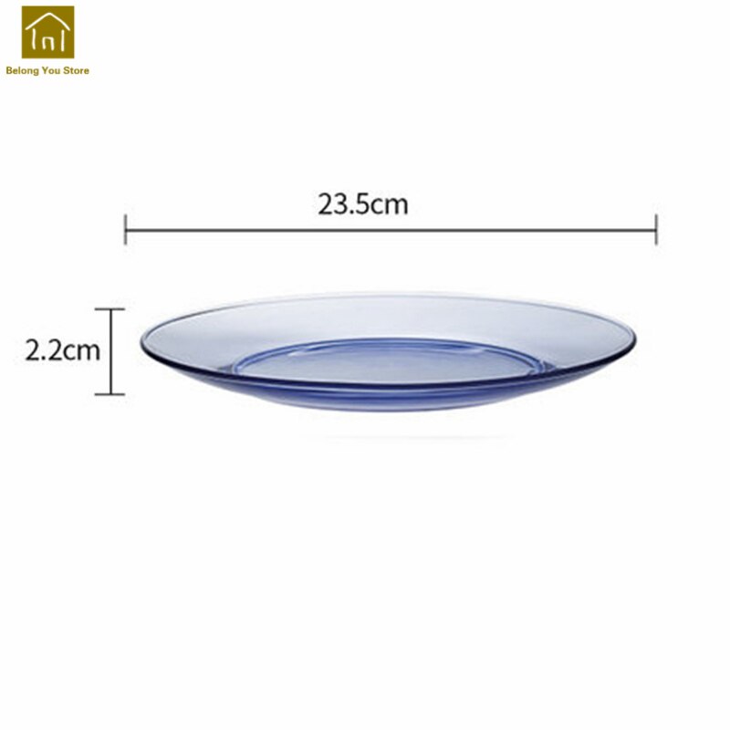 Farve glas tallerken enkel gennemsigtig mikroovn plader middag dyb tallerken tallerken nice verre gafler mad tallerkener wki 087: Lyseblå 23.5cm