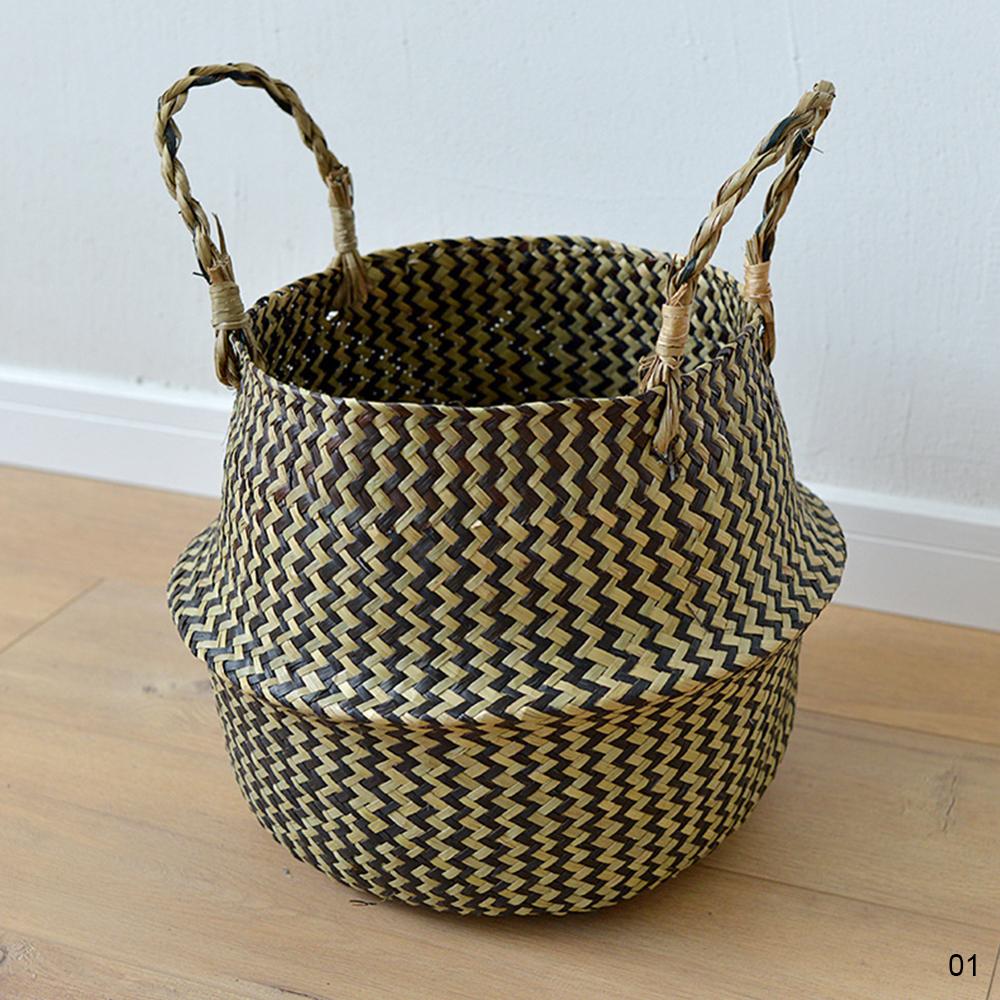 Multi-størrelse rattan kurv urtepotte naturlig plante strikket kurv potte vasketøjskurv diverse legetøj flettede hjemme opbevaringskurve: 01 / 22 x 20cm
