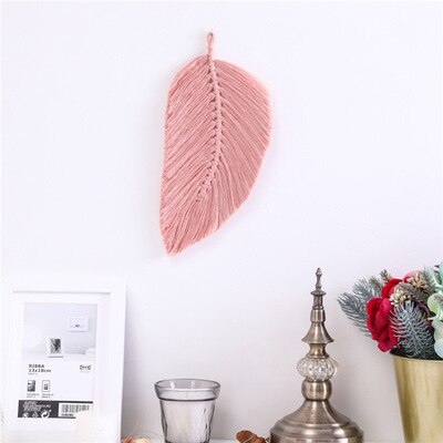 Miroir mural rond en macramé, tissé à la main, style Boho, décoration de maison, chambre à coucher, décoration de salon: S267 Leaf
