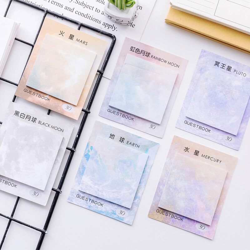 6pcs Planet Drawing Sticky Note set Decorative Rainbow Moon Galaxy Memo Agenda Stationery Office School Supplies H6341